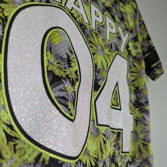 Justice Glitter Jersey Daisy Print Black Detailing Neon Green White Grey- sz 16 - Picture 4 of 8
